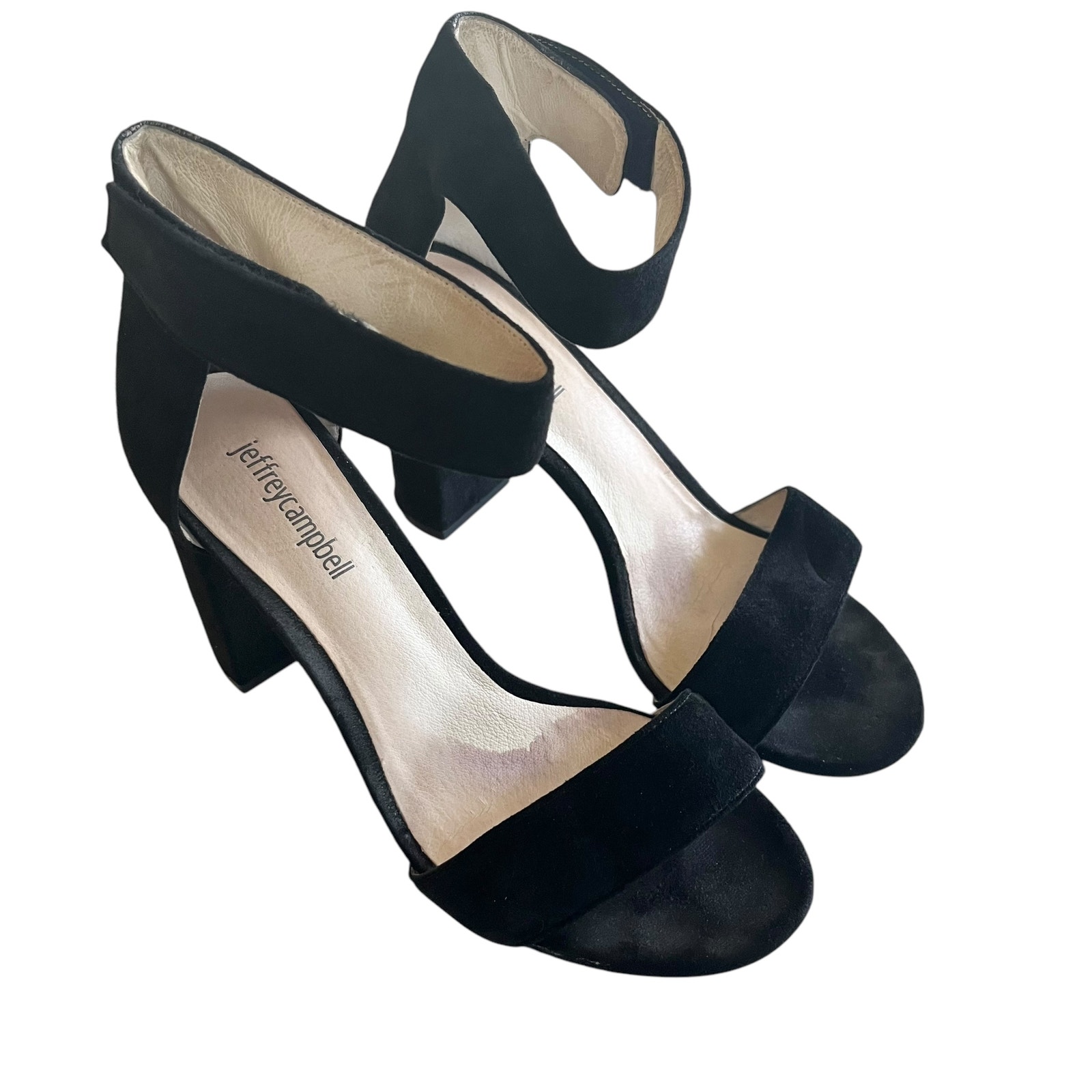 Jeffrey Campbell Lindsay Black Suede Block Heel Ankle Strap Sandals Size 8