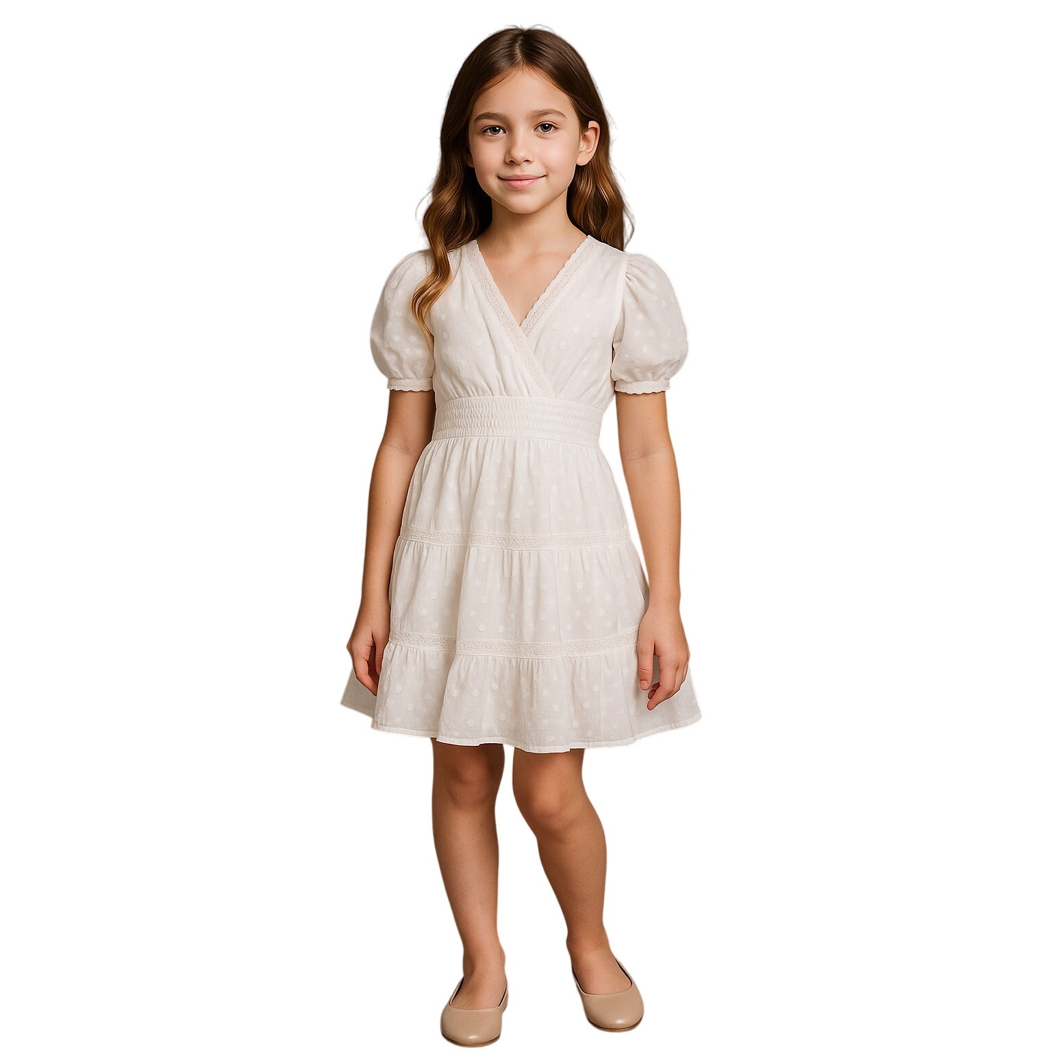 Aqua Girls Swiss Dot Lace Tiered White Dress Small NWT Bloomingdales Exclusive