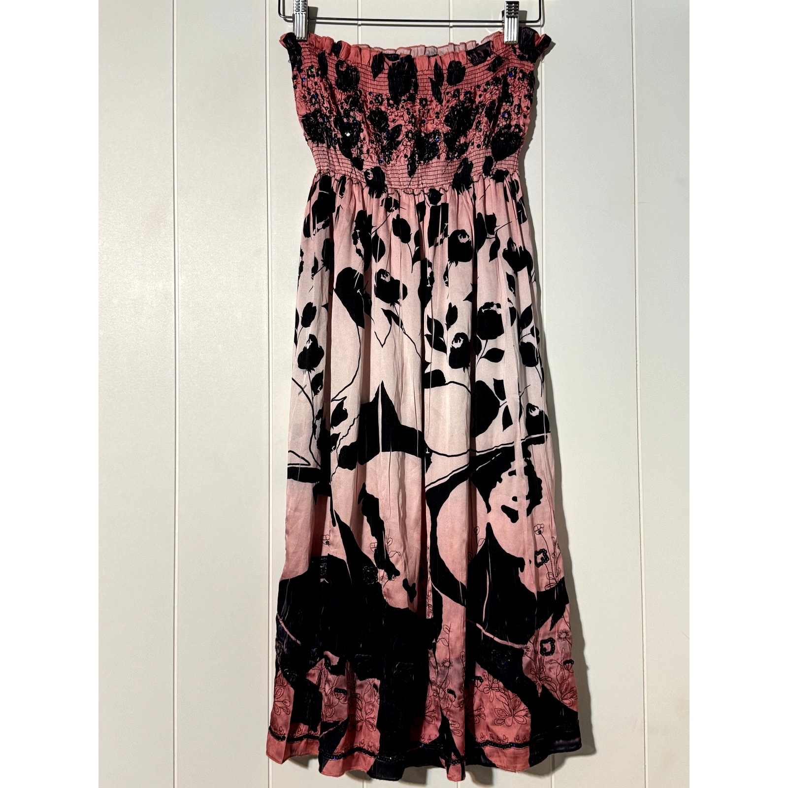 Lapis Anthropologie Dress Tube Strapless Boho Smocked Sequin One Size