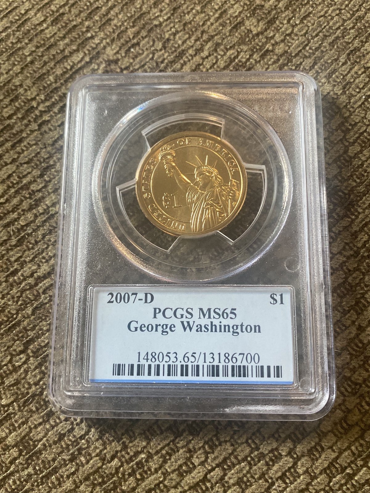 2007 D George Washington Presidential Dollar Coin - housed in PCGS Coin