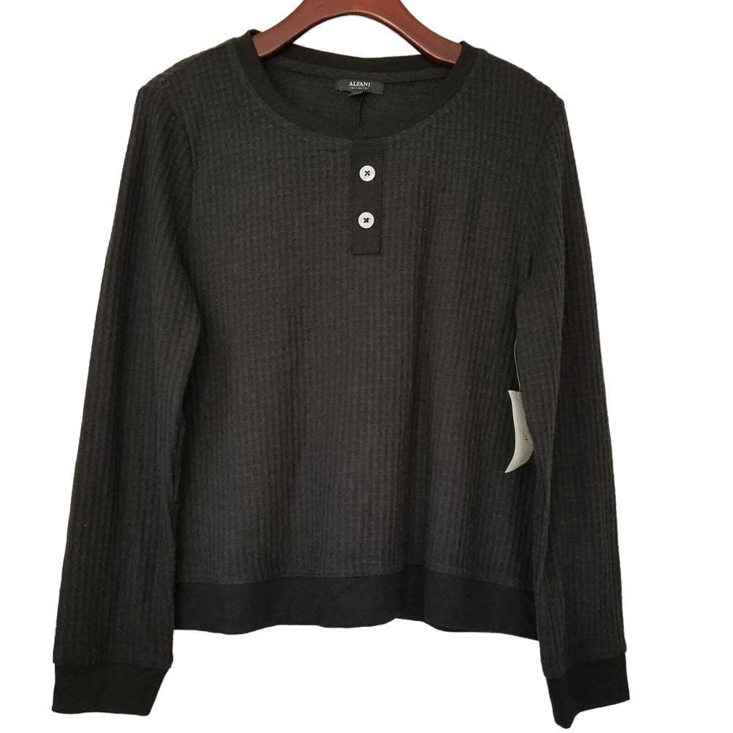 Alfani Intimates Jogger Waffle Weave Pajama Top Womens Size Medium Black NWT
