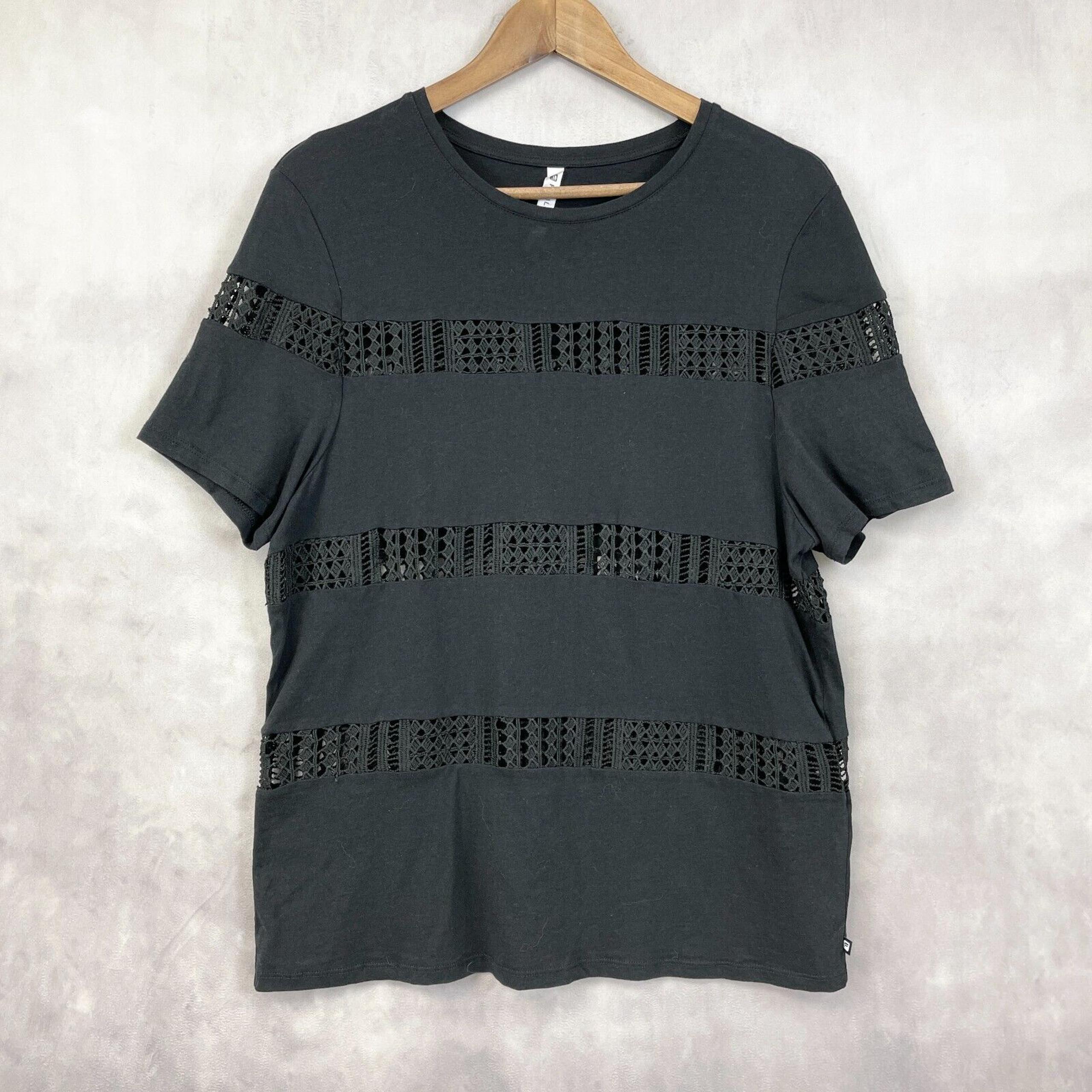 Fabletics Zarina T-Shirt Womens Large Crochet Inset Stipe Activewear Athleisure