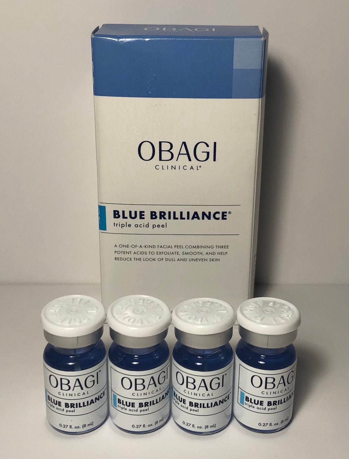 OBAGI Clinical Blue Brilliance Triple Acid Peel 4 x 0.27 Fl Oz Vials NEW SEALED