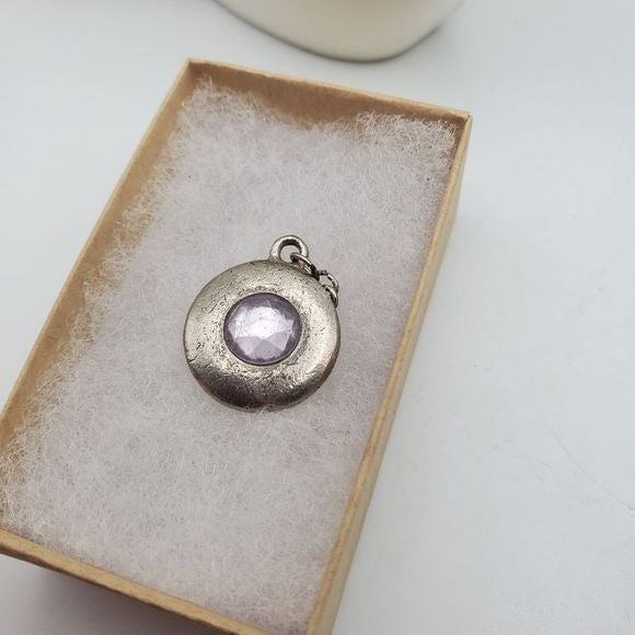 Light amythest crystal sterling silver round pendant for necklace stamped