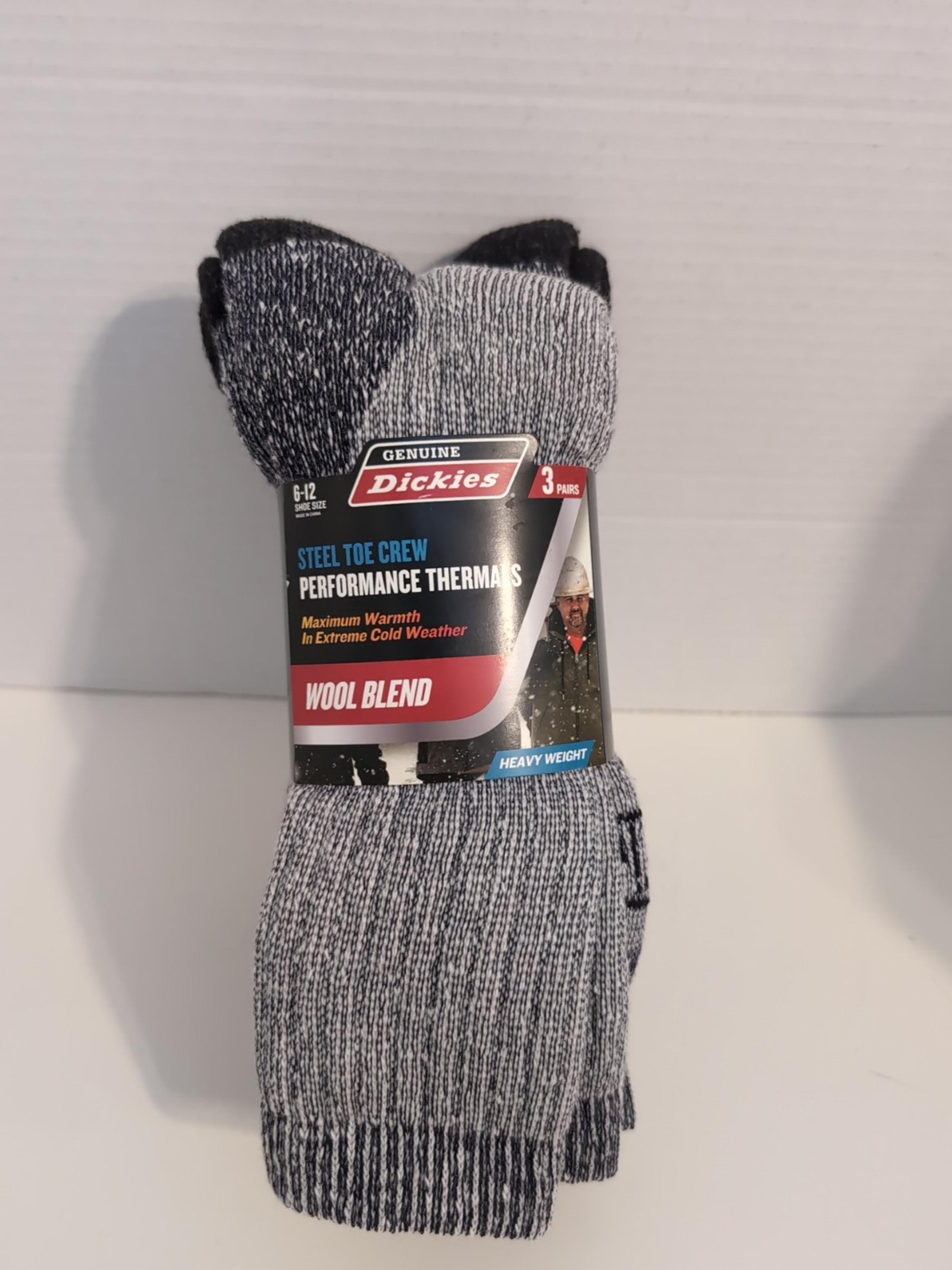 Dickies Steel Toe Performance Thermals Wool 3-Pairs Gray Black Men's Size 6-12