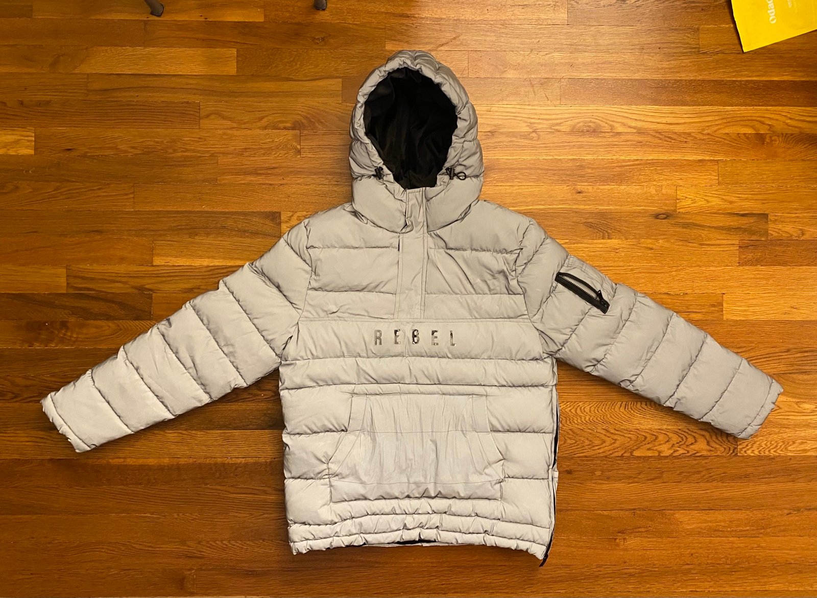 Men Moncler Rebel Minds Reflective Silver Pullover Puffer Jacket Coat Large L