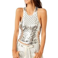 Free People Women's Disco Fever Tie Sequin Cami Top Champagne Size Large NEW NWT