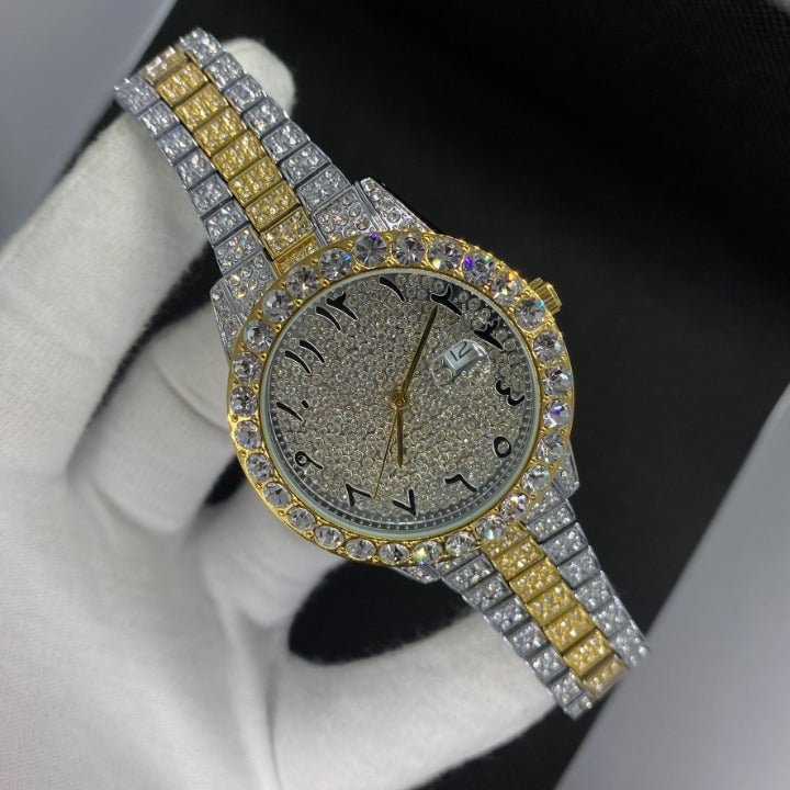 Limited Edition 18K Real Duo Color Plated Iced Out Luxury Brand Watch