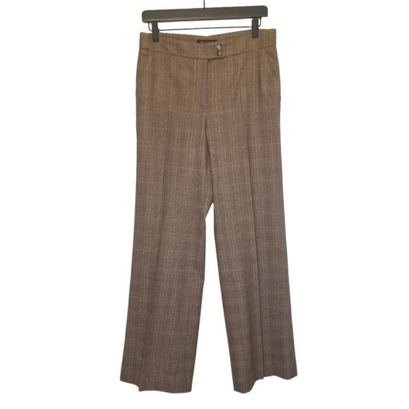 Etro High Waisted Wide Leg Wool Trousers Brown Plaid Italy Womans US 8 EU 44