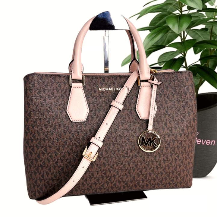 NWT MICHAEL KORS Camille Large Logo and Leather Satchel
