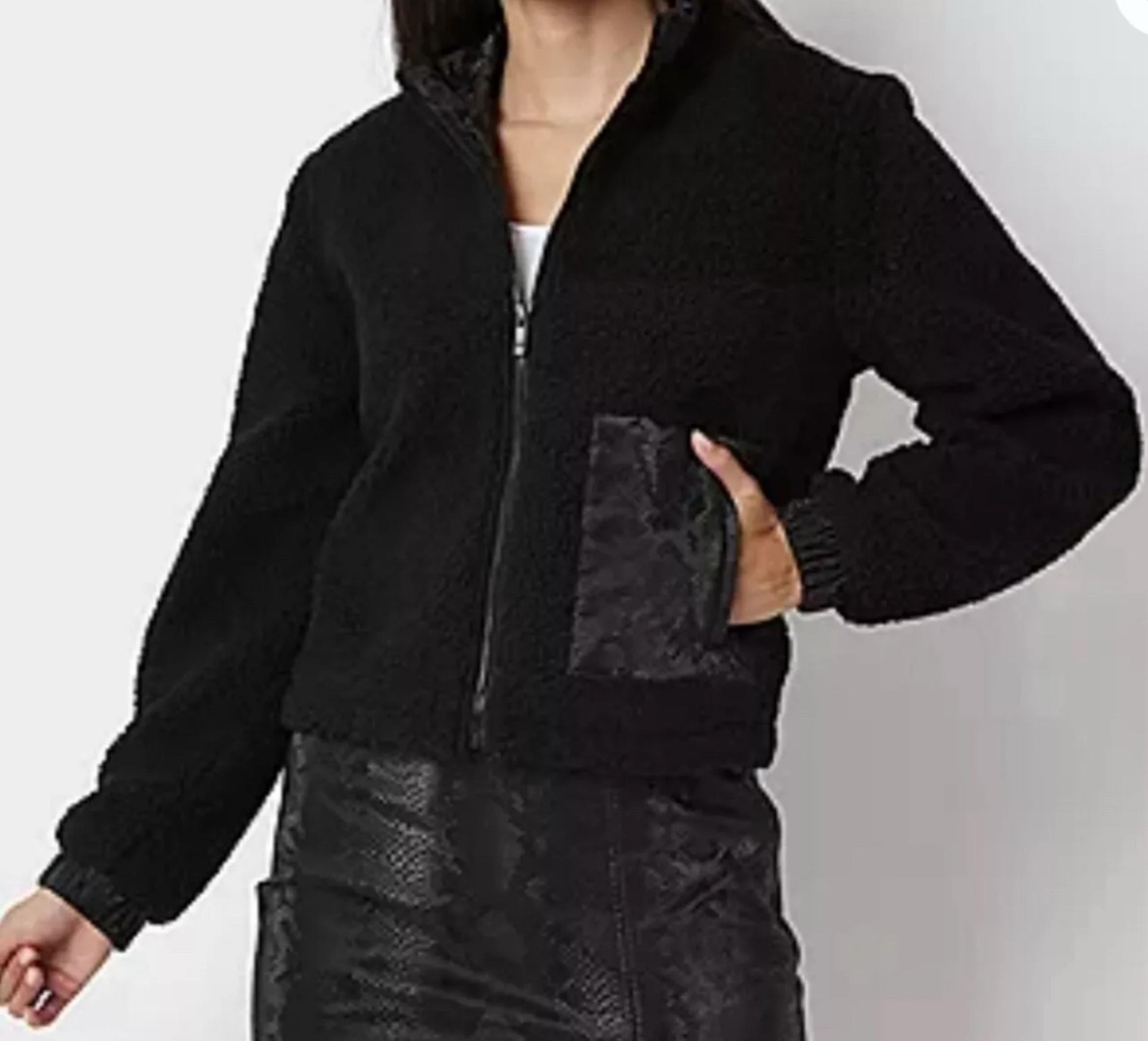 Juicy Courture Women’s S Black Mock Neck Snake Print Sherpa Full Zip Jacket
