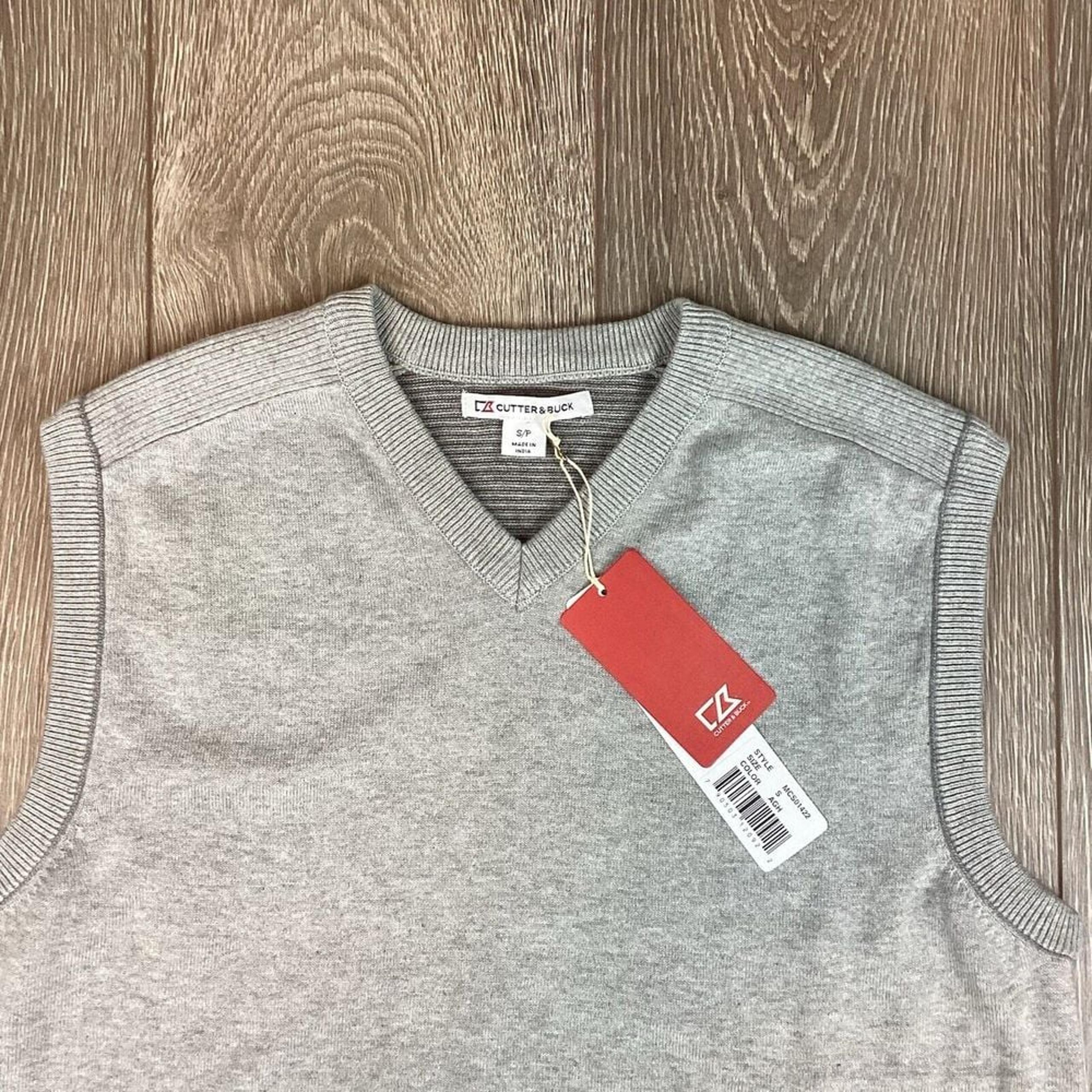 Cutter And Buck NEW Sweater Vest Gray V Neck Sleeveless Golf Pullover Active