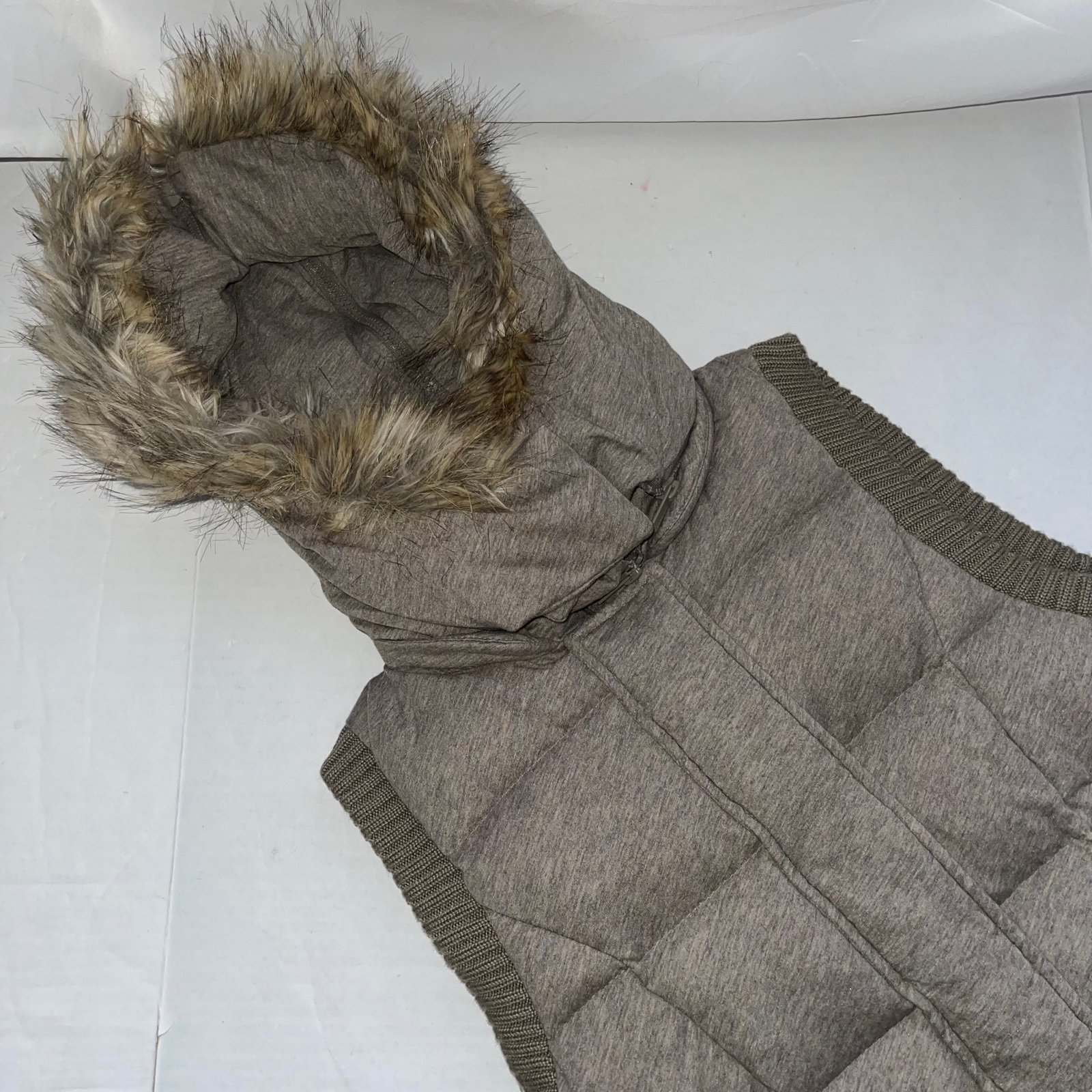 BCBG BCBGMAXAZRIA Duck Down Jacket Vest Removable Hood Brown Size XS