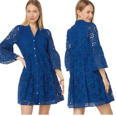 Lilly Pulitzer Hazelanne Eyelet Tiered Cotton Trapeze Dress in Oyster Bay Navy
