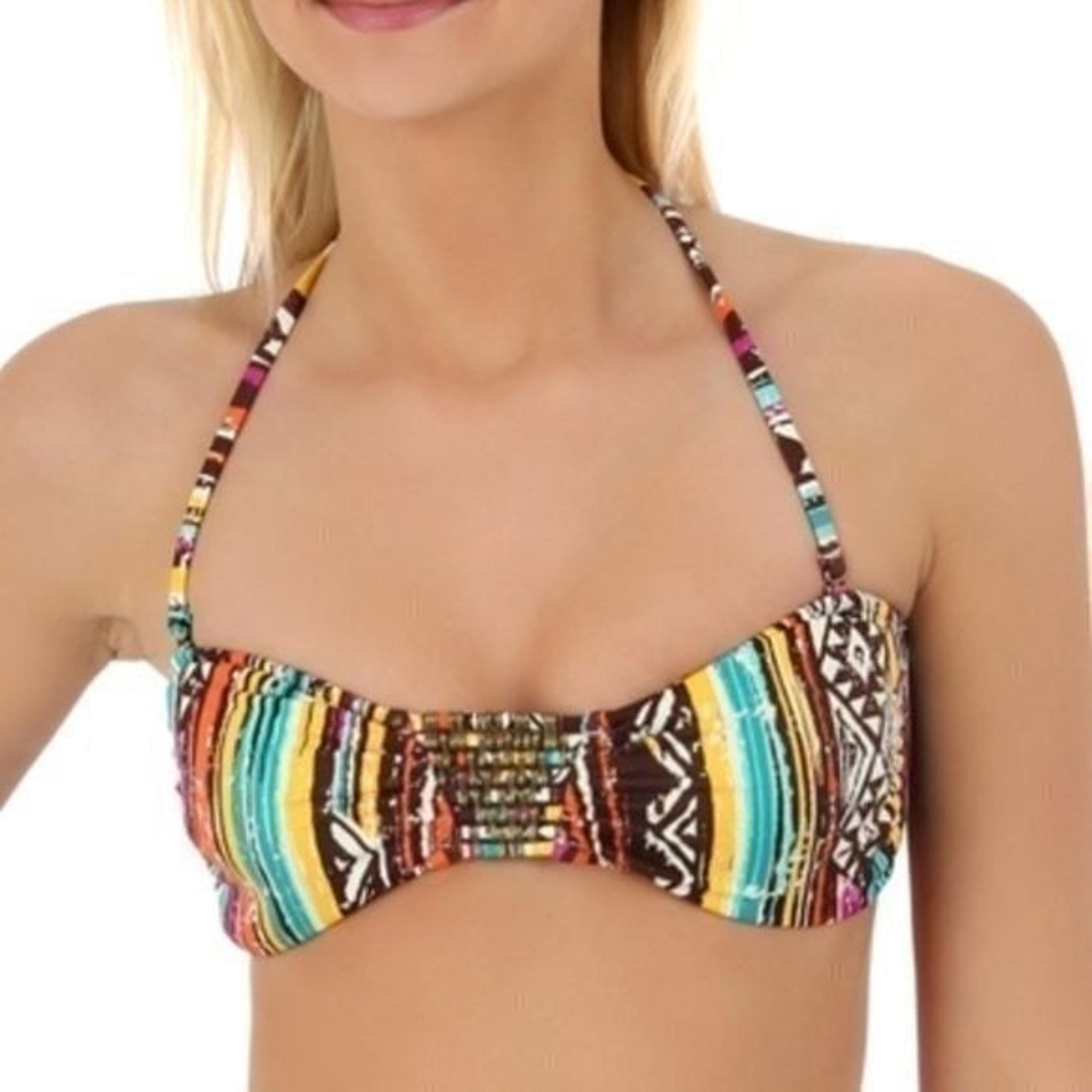 NEW HOBIE Sierra Bandeau Brown Yellow Orange Blue Beaded Stripe Halter Swim Top
