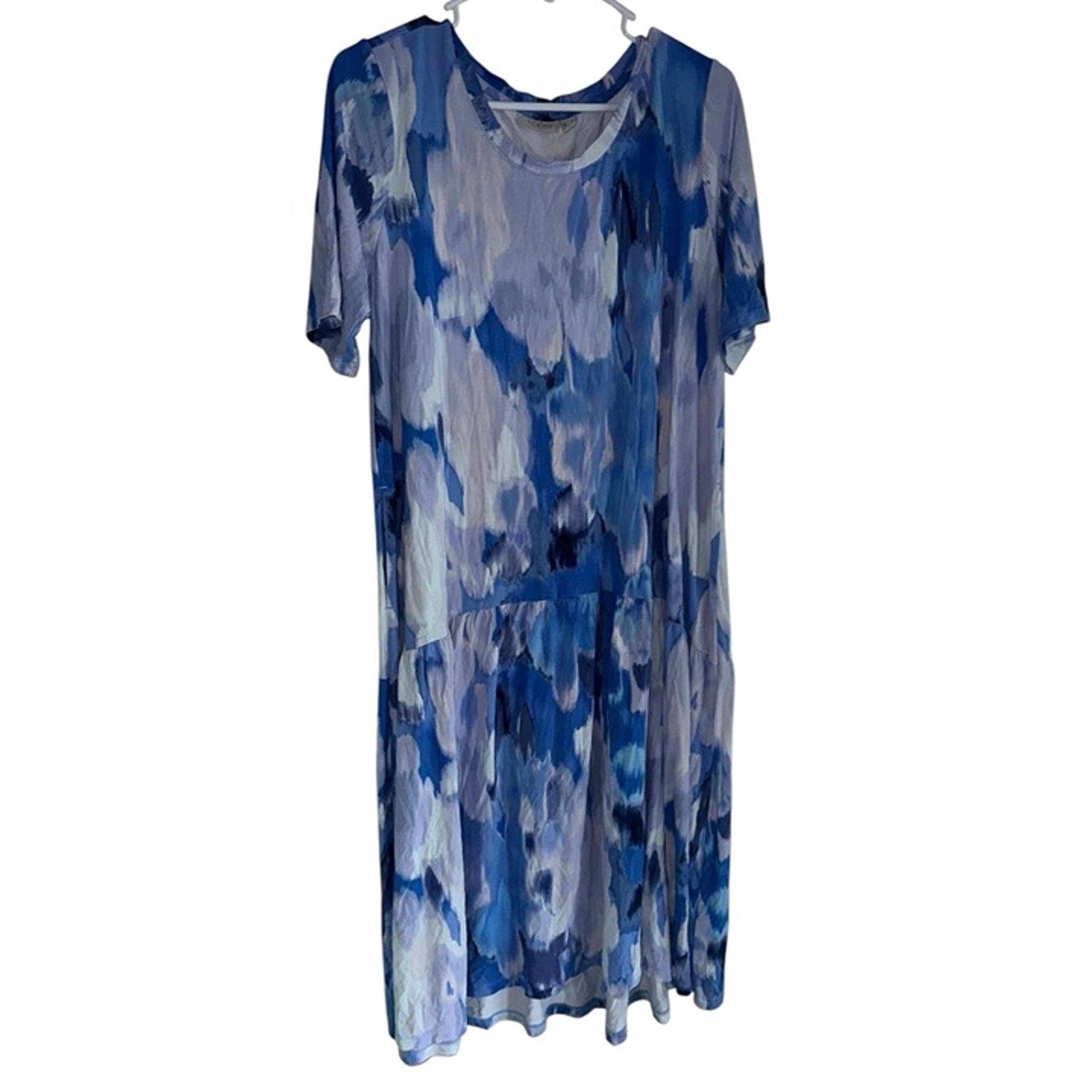 Logo Lori Goldstein Regular Rayon 230 Elbow Sleeve Dress Sz M Blue Tie Dye