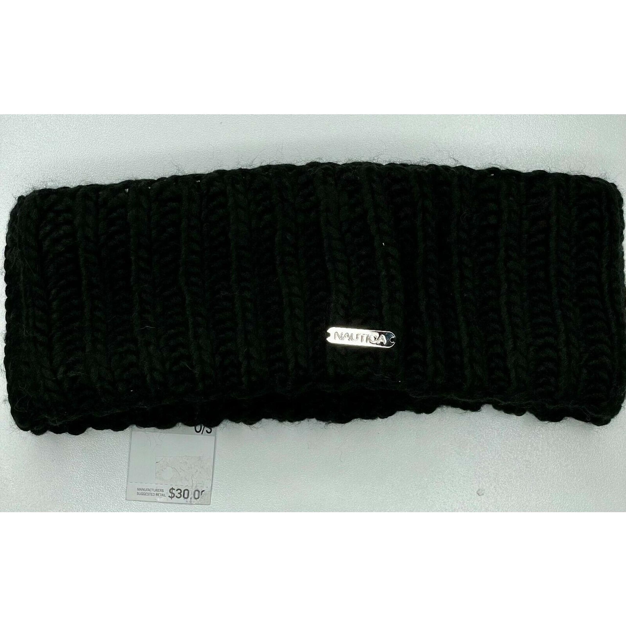 NWT Nautica Headband Winter Black Women's Chunky Cable Knit Fleece One Size $30