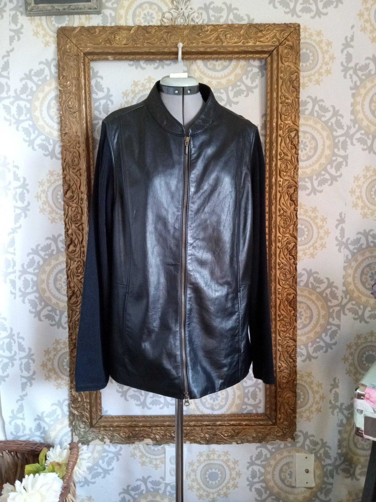 Jacklyn Smith leather knit black long sleeve jacket 2X