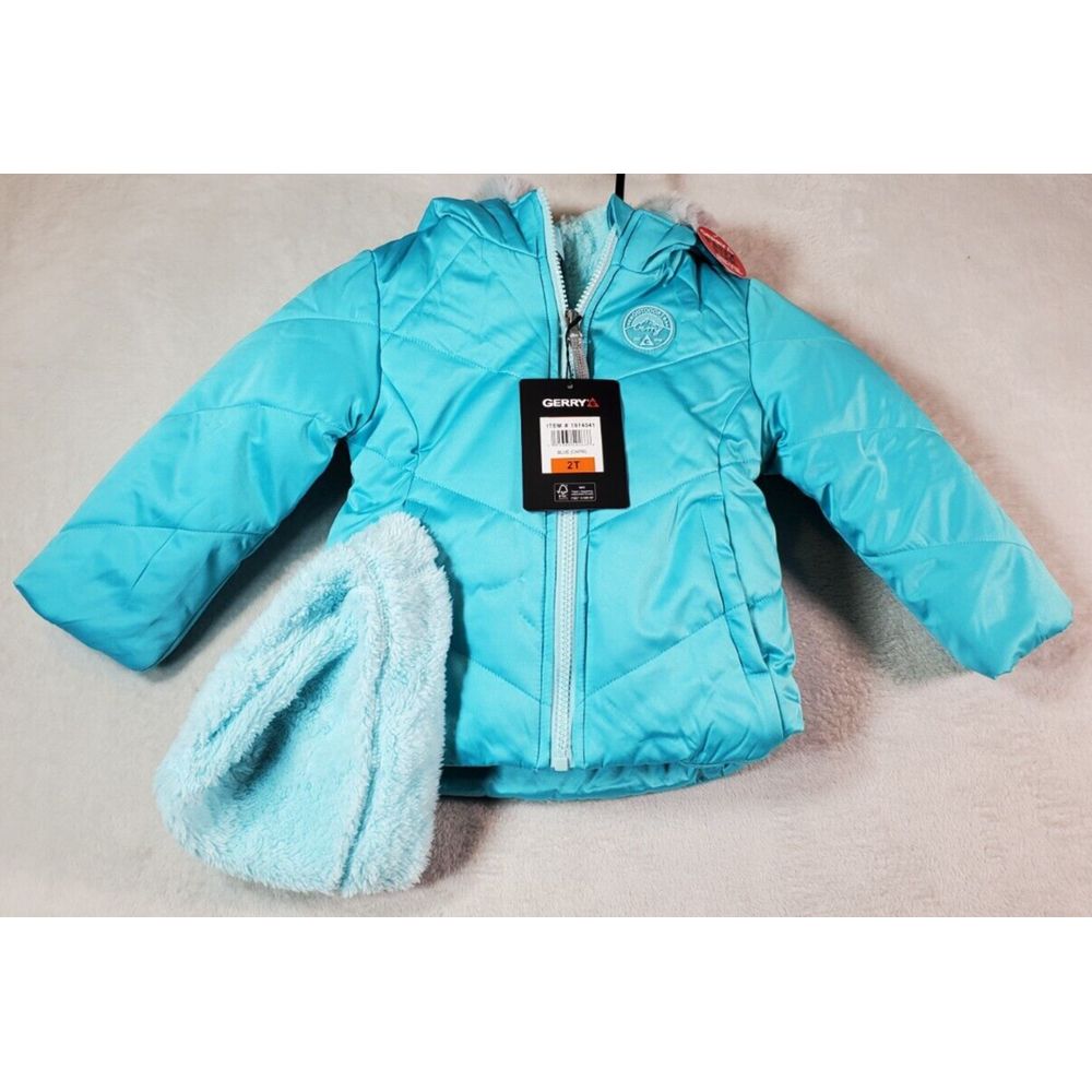 Gerry 3-in-1 Puffer Jacket Girls Tall 2 Blue Pockets Long Sleeve Hooded Full Zip