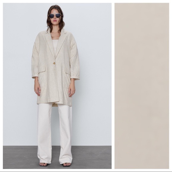NWT. Zara Cream Linen Blend Rustic Coat/Oversized Blazer. Size S.