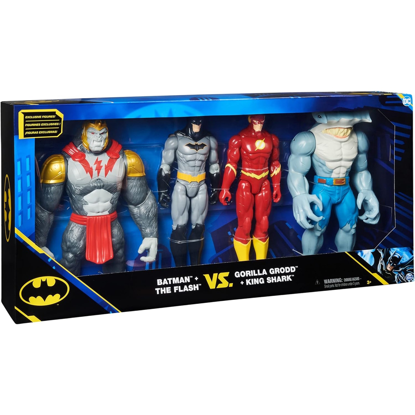DC Batman & Flash vs Gorilla Grodd & King Shark -4Pack, 12''Action Figures