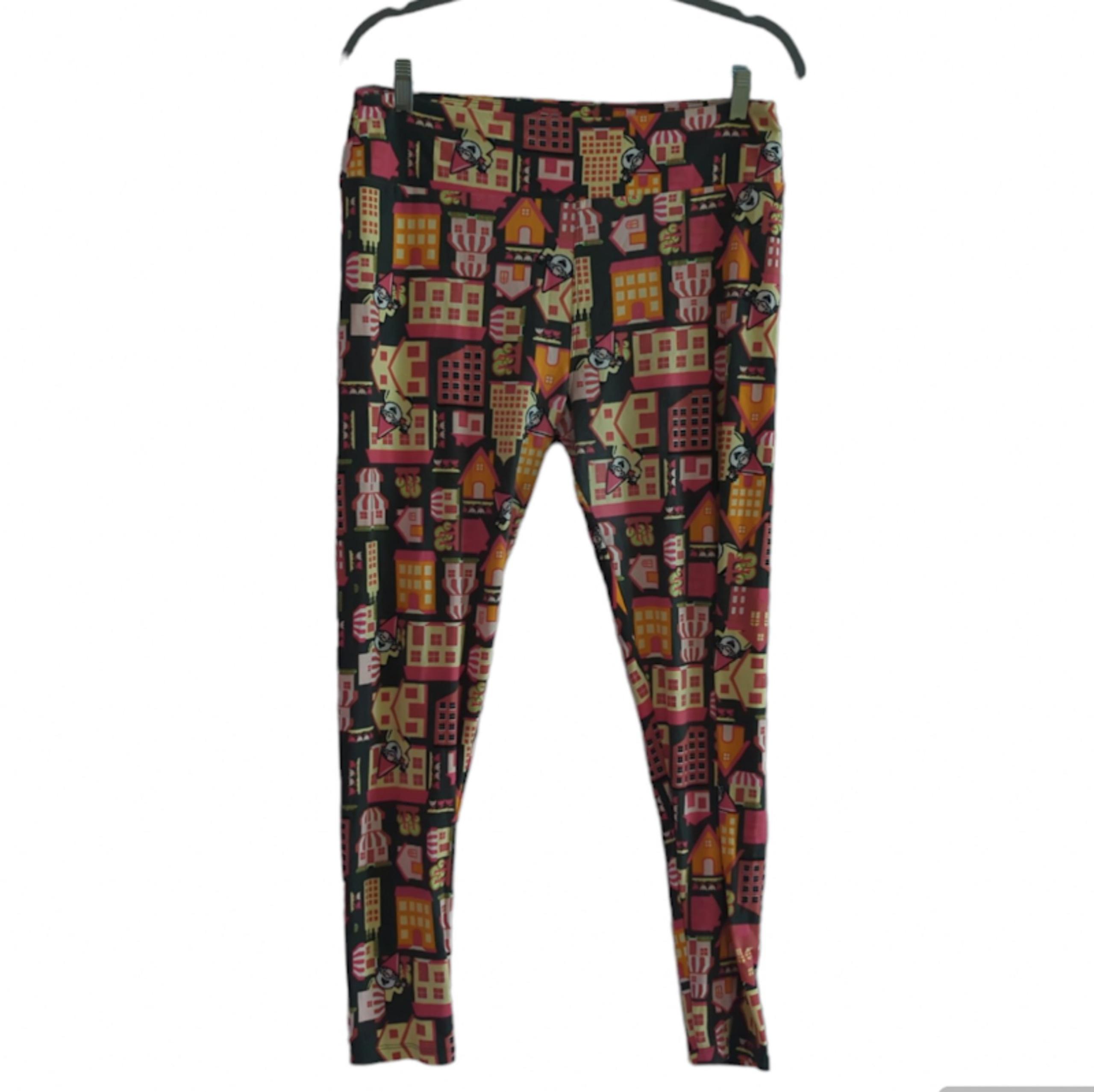 LuLaRoe Black Pink Yellow Pajama Lounge Pants  w Gnomes Size Tall & Curvy