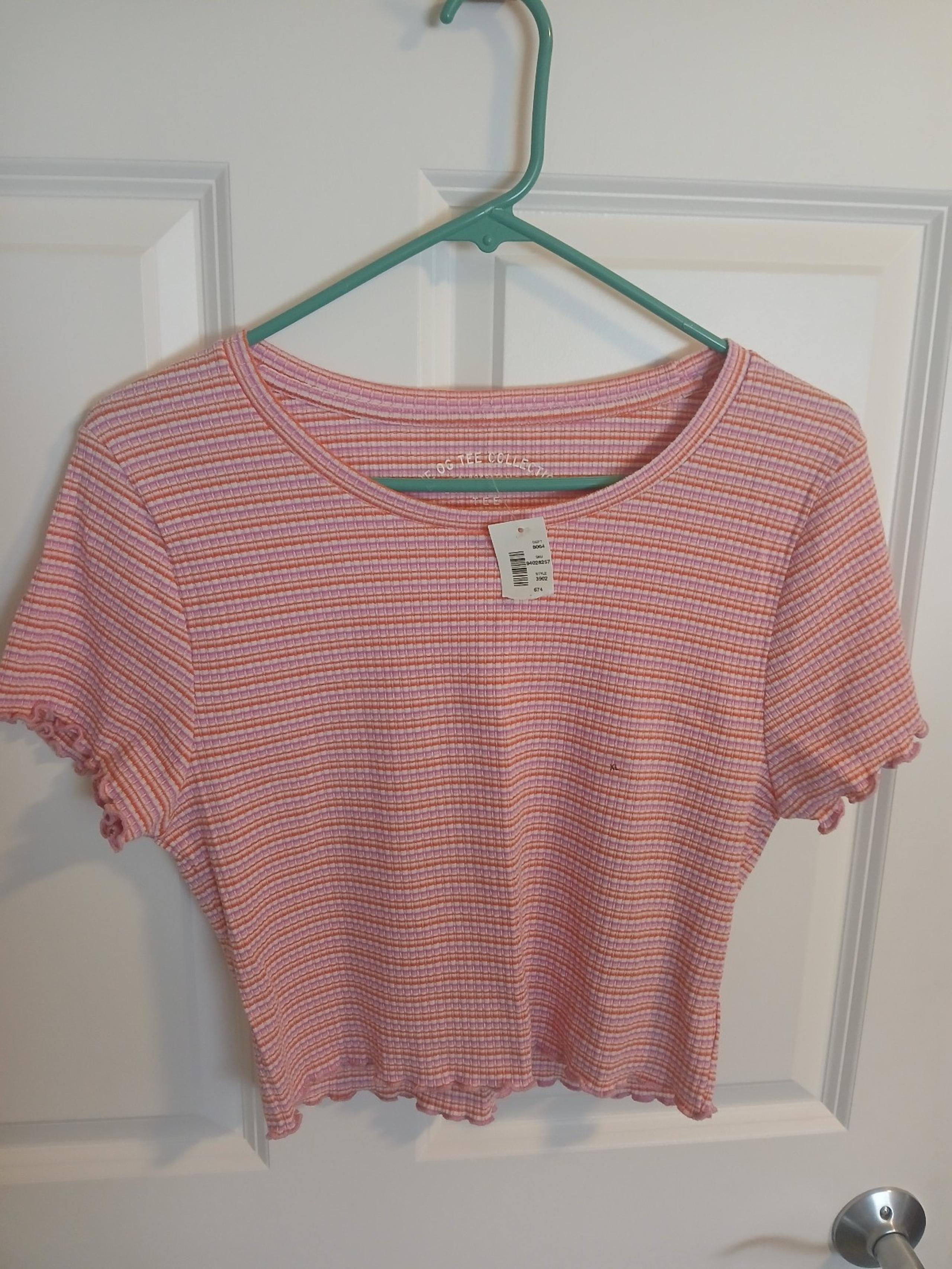 NWT Aero THE OG COLLECTION SHRUNKEN TEE Junior's Size XL Orange & Pink Striped