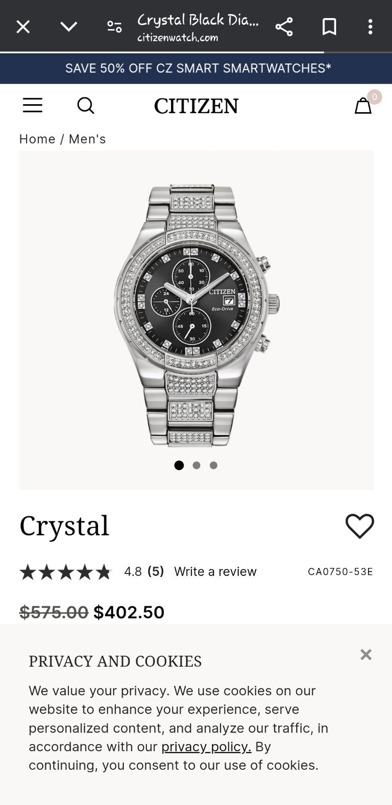 Men's CITIZEN ECO-DRIVE WATCH (CA0750-53E) *BRAND NEW*