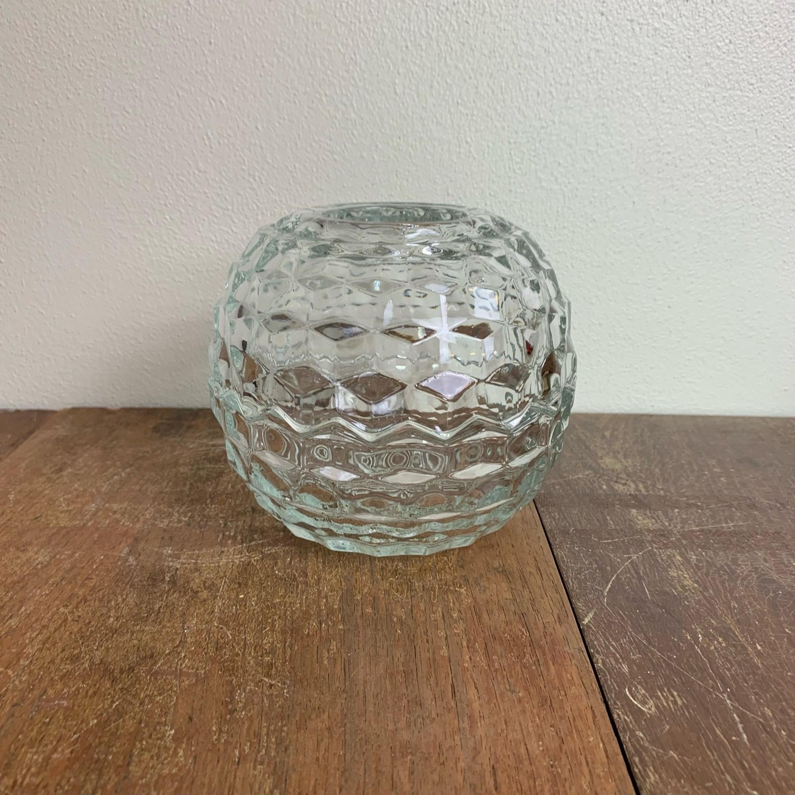 Vintage Homco Clear Glass Globe Fairy Lamp Candle Holder Cubist Design