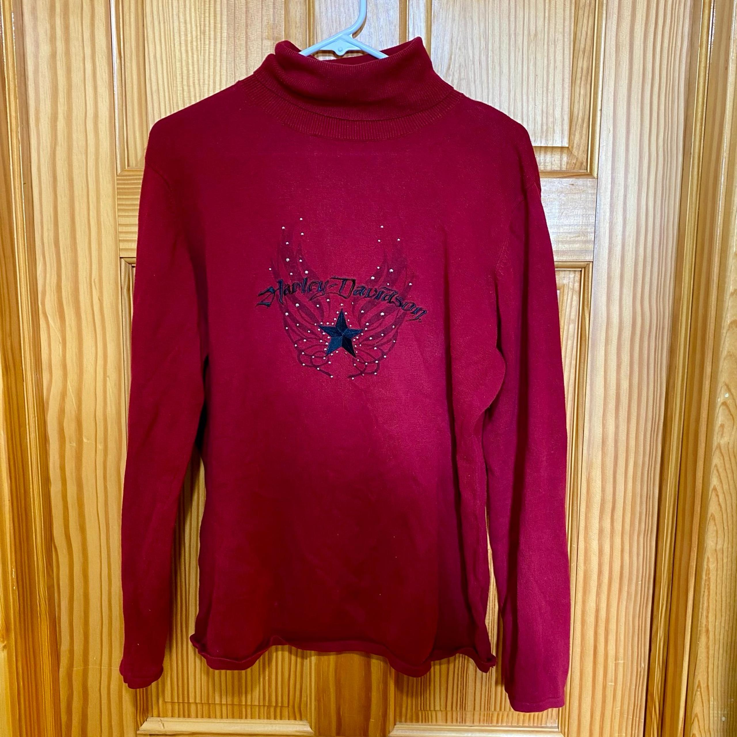 Harley Davidson Turtleneck Sweater Women Sz XL Red Angels Wings star design b2