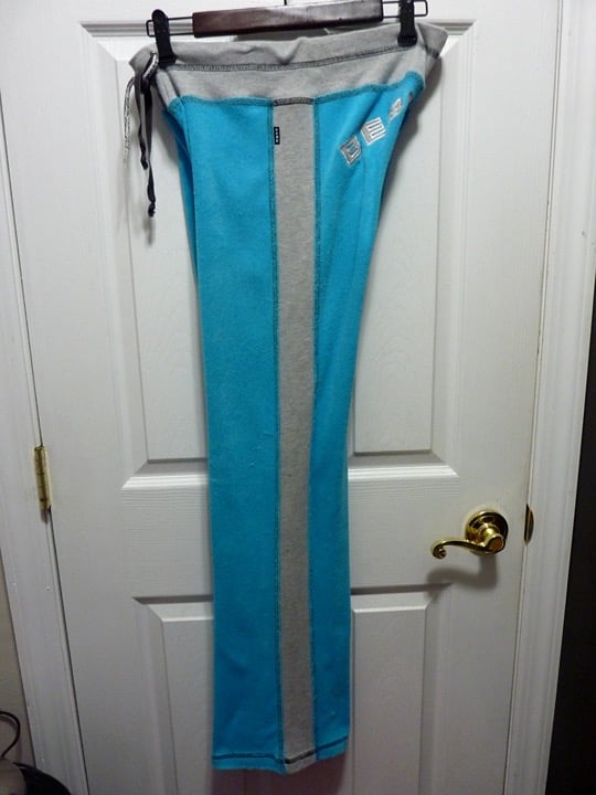 BEBE SPORT Vintage Terry Cloth Side Stripe Pant REAR LOGO Flare Leg L *RARE*