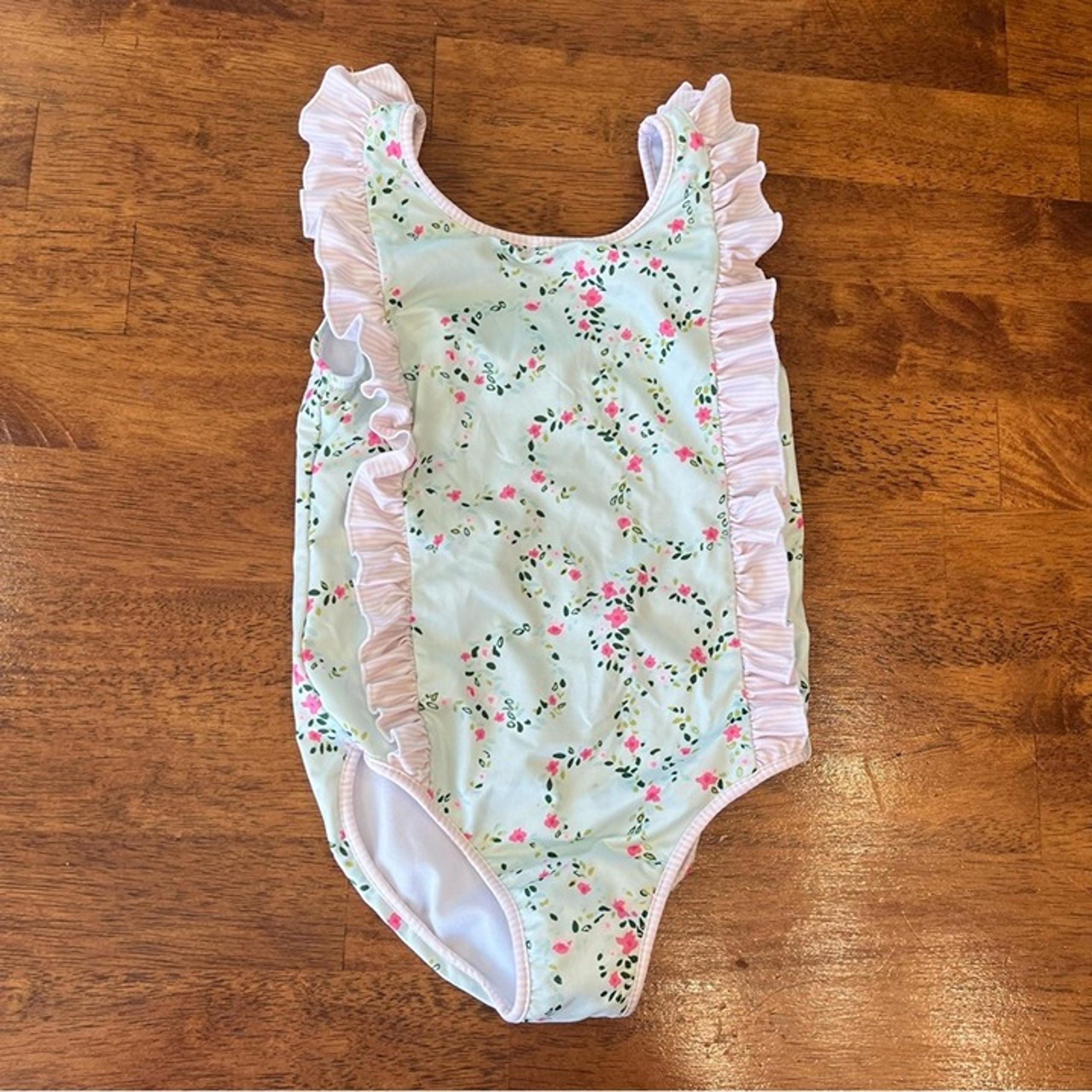 green pink floral one piece swimsuit size 5 - SweetHoney