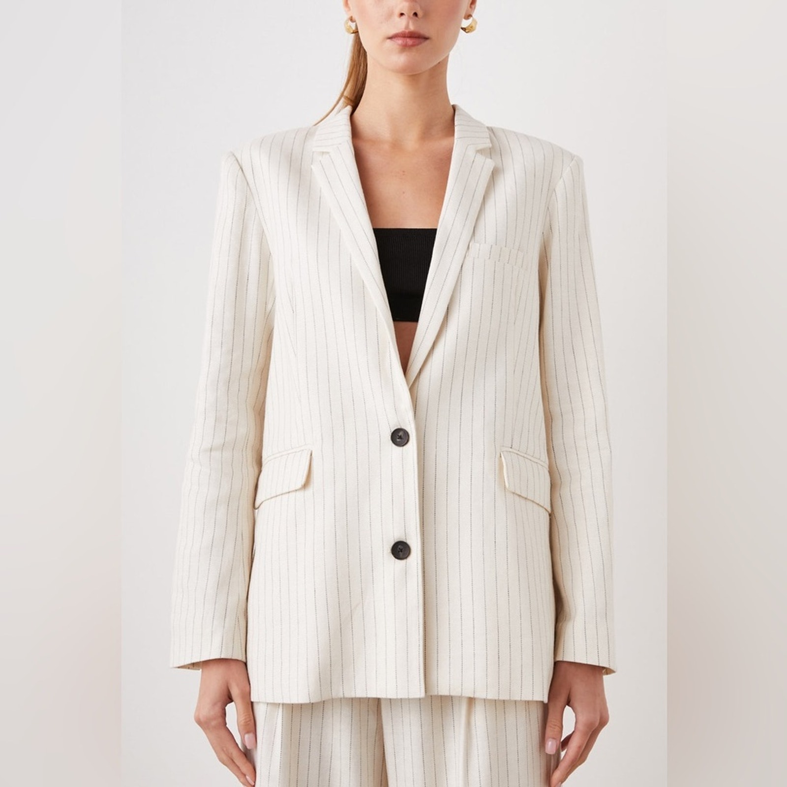 Rails Stanton Ivory Pinstriped Linen Blend Lined Blazer