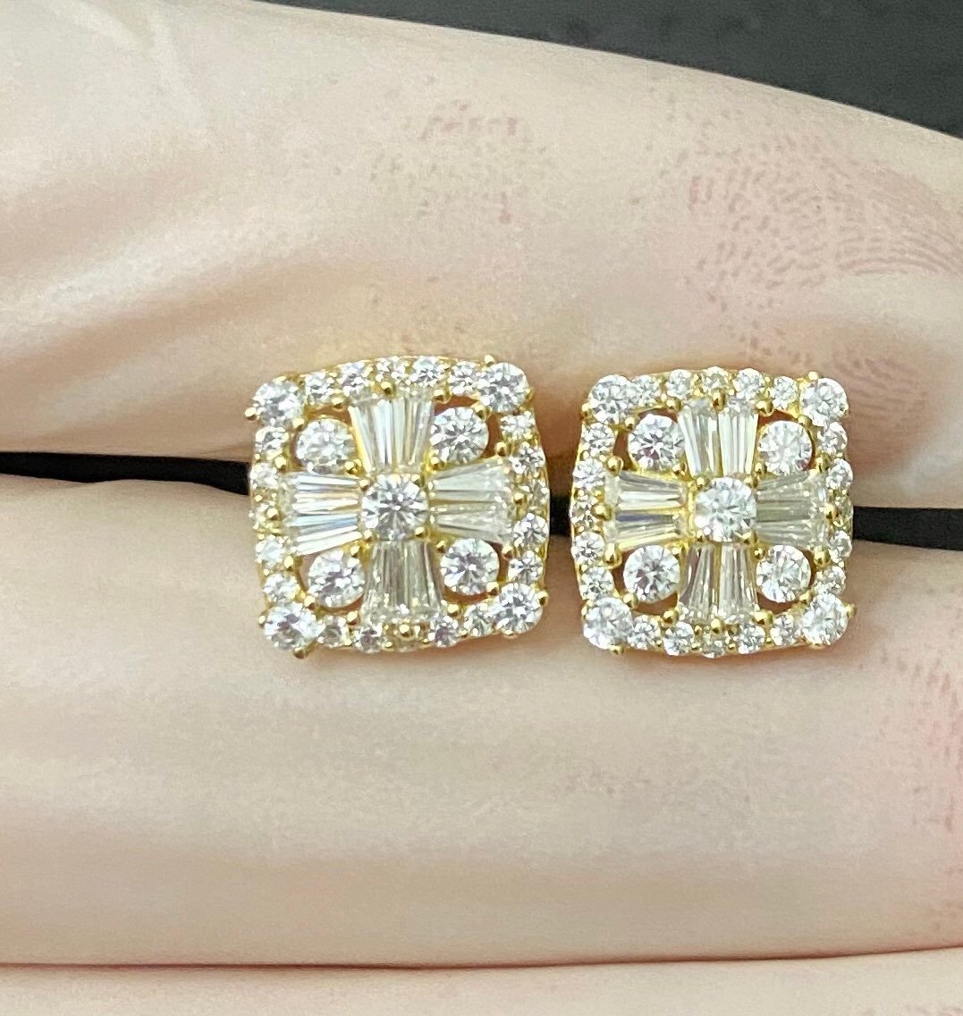 Men gold 925 sterling silver earring
