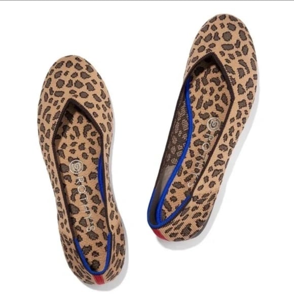 RARE RETIRED ROTHYS The Flat Classics Leopard Print Red Back Stripe Flats Sz 8