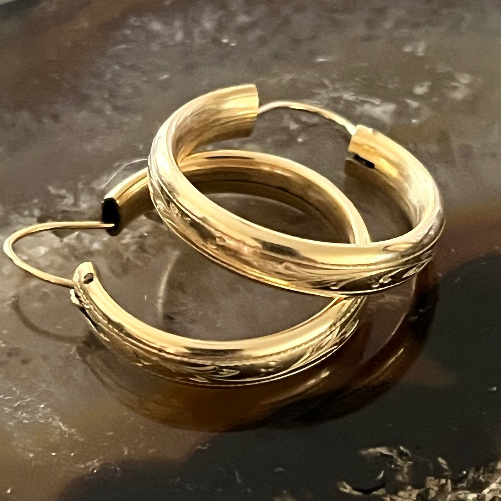Vintage Gold Filled Vine Hoop Earrings