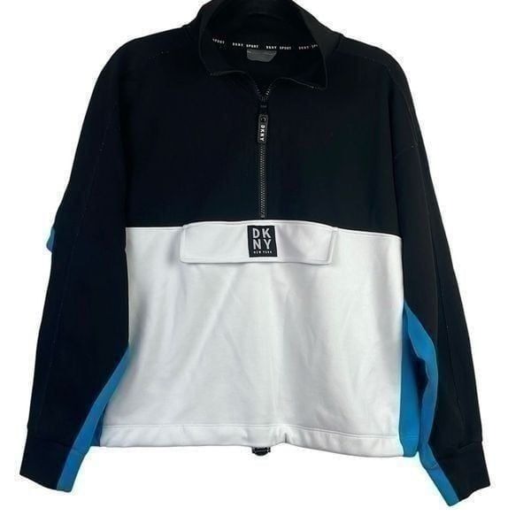 DKNY Sport Women's Half Zip Pull Over Fleece Sweatshirt Black & White Small