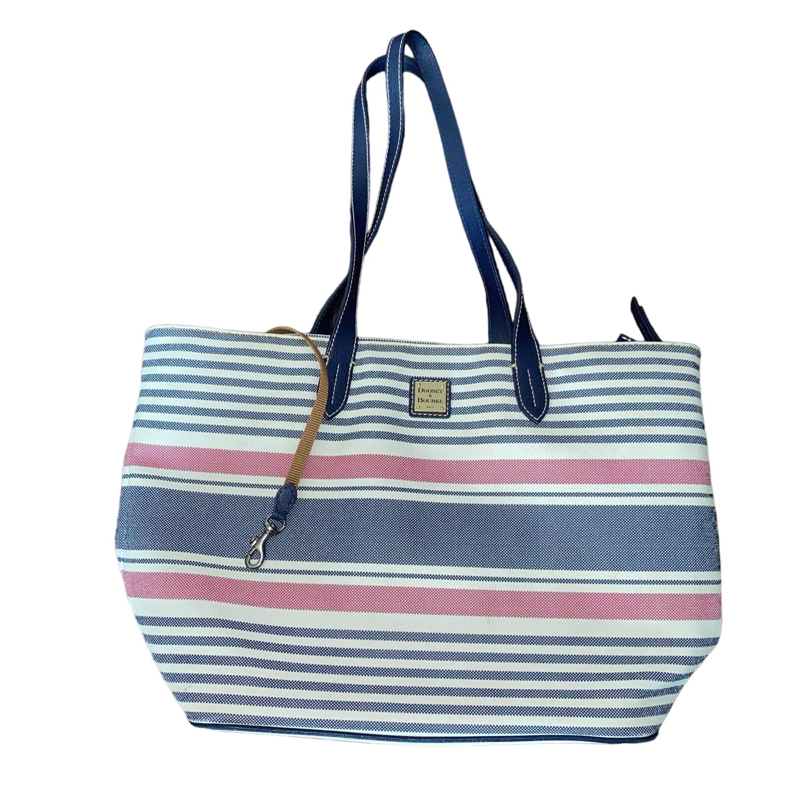 Dooney & Bourke Waverly Shopper Tote Striped Zippered Navy Red Handbag Purse