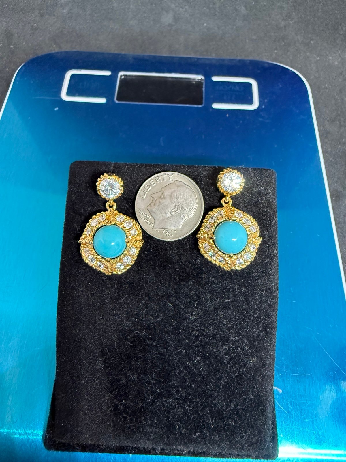 925 sterling silver Turqoise & CZ Earrings.