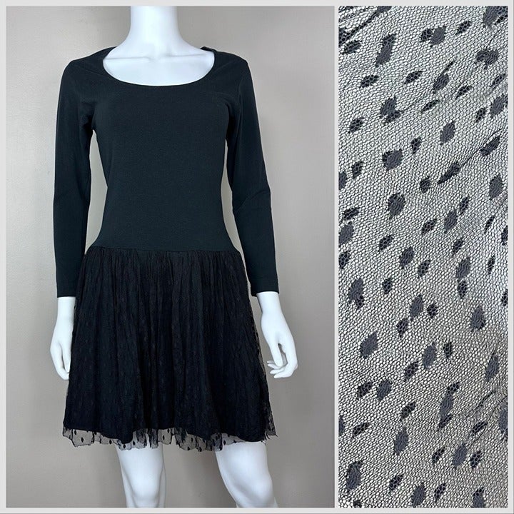 Vintage 1980s/90s Black Knit Dress with Tulle Skirt, Carol Horn Size XS