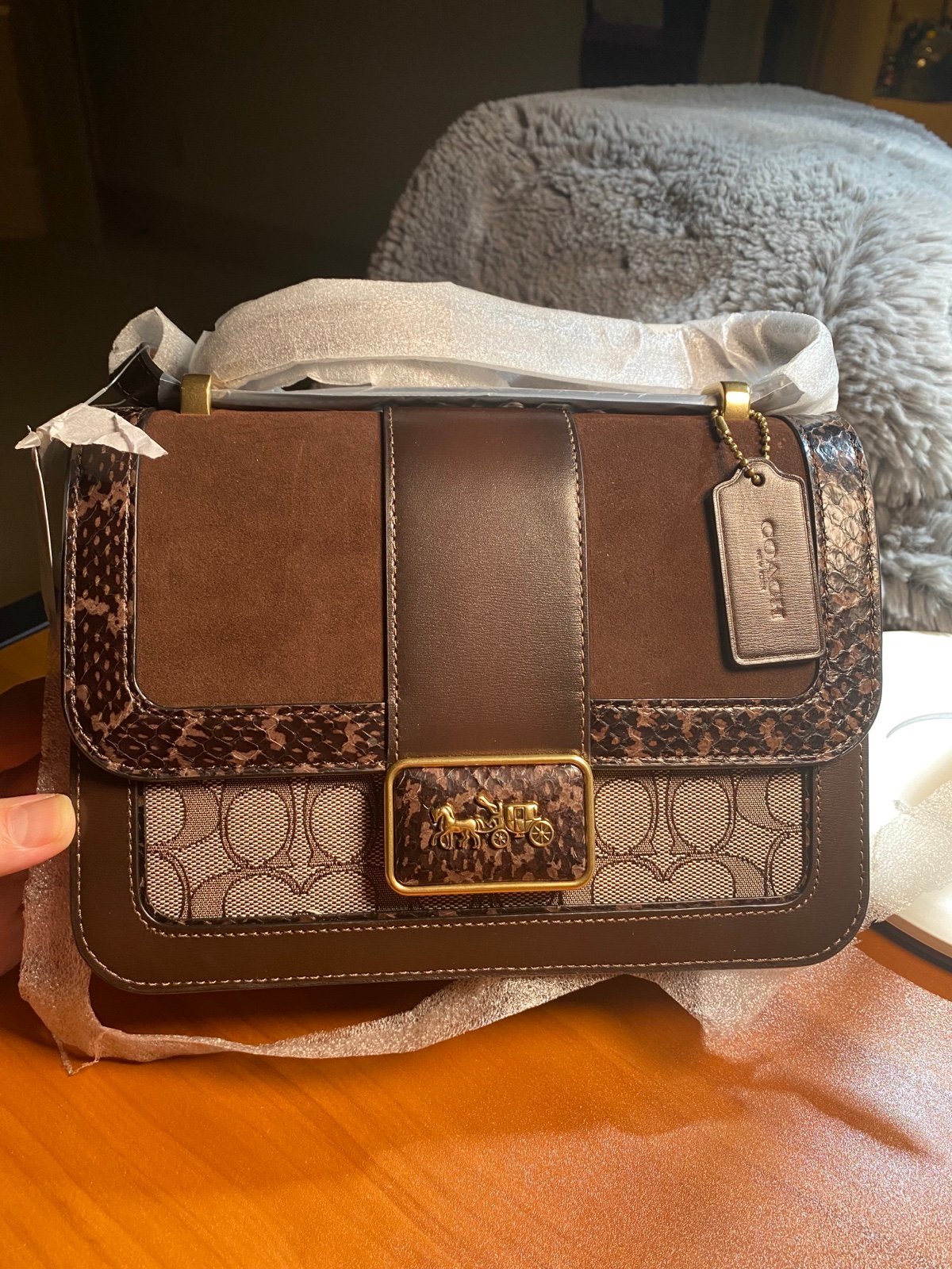NWT Coach Alie Shoulder Bag In Signature Jacquard With Snakeskin Detail C0712