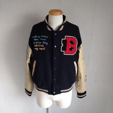 Leather stadium jumper, biker jacket, American casual vintage, embroidery, wool, retro 80s.