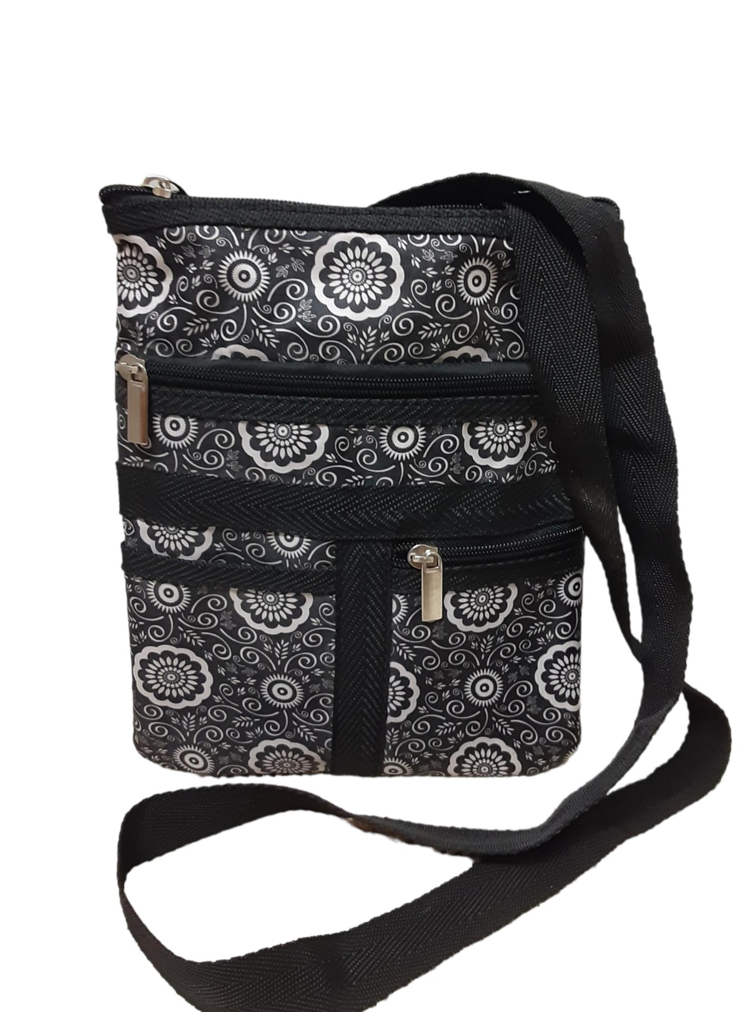 Braciano Black & White Print Crossbody Bag, Light-weight, Travel, 4 Pockets
