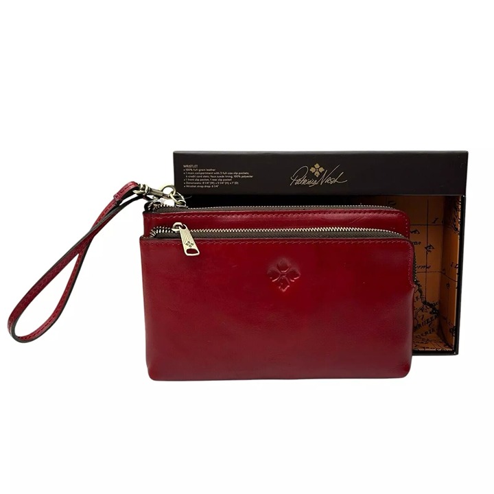 Patricia Nash Varone Wristlet Purse in Gift Box Ruby Red Full-grain Leather
