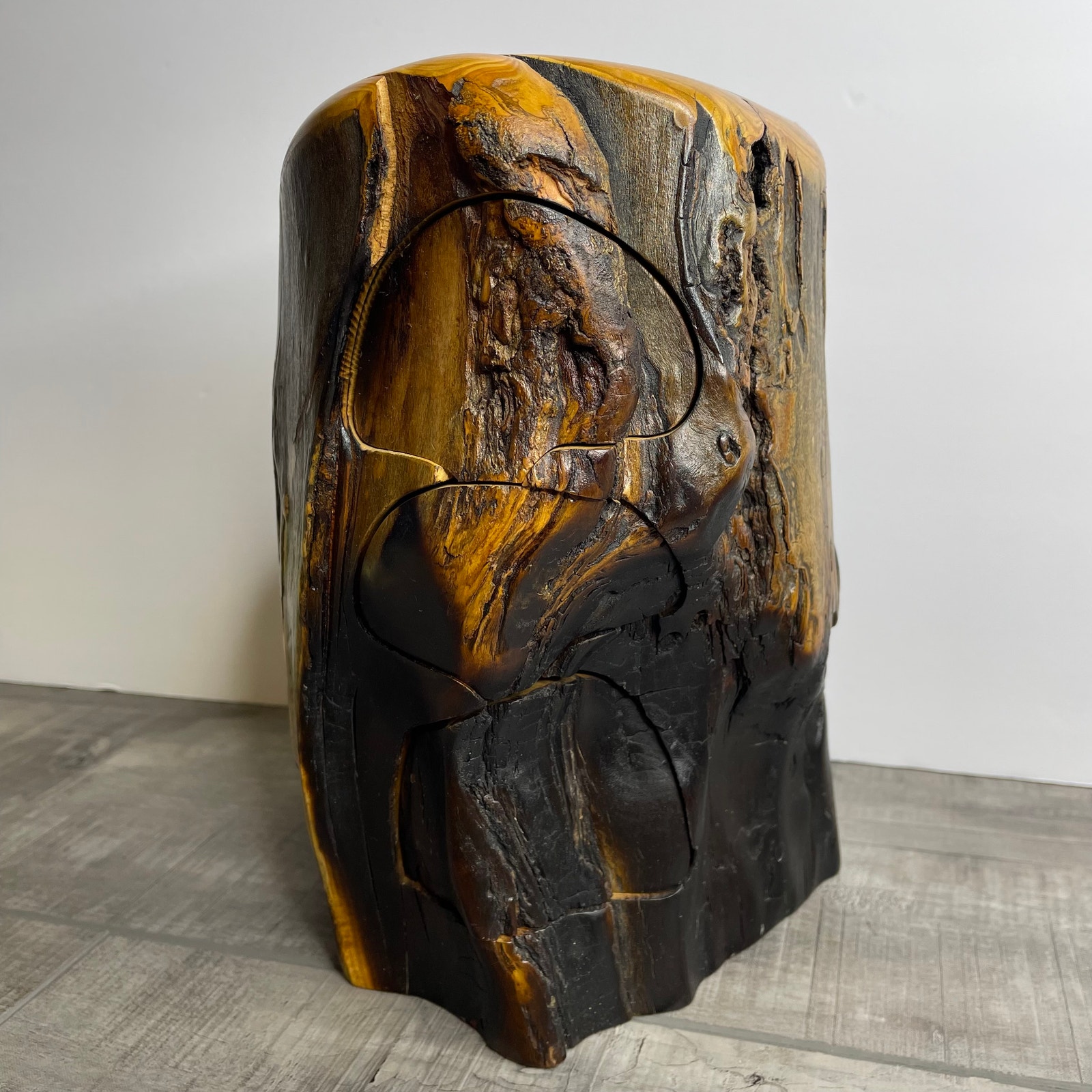 DAN MORRIS Handmade Aspen Wood Burl Stump 3 Hidden drawer Jewelry Trinket Box