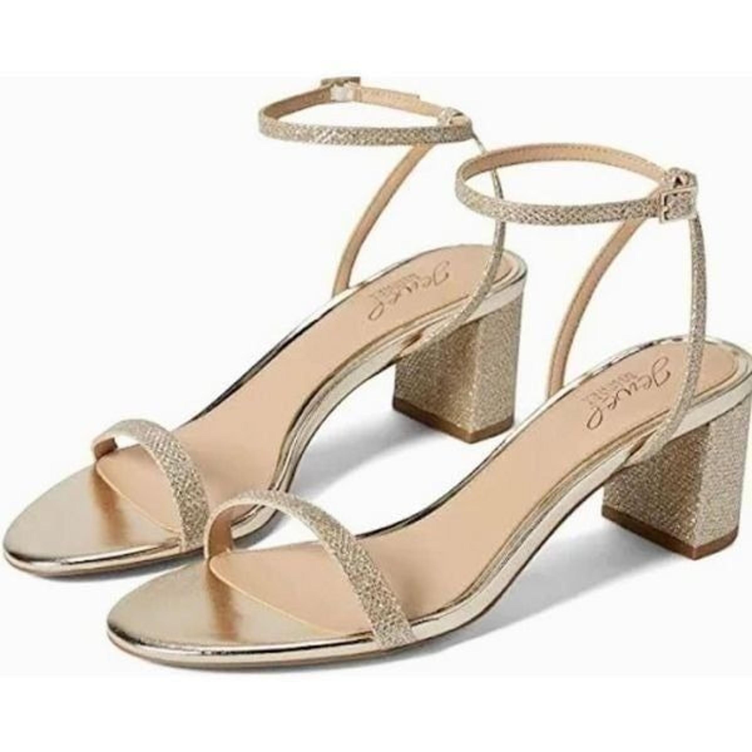 Badgley Mischka Dress Sandals Womens Size 8.5 Gold Ankle Strap Open Toe Shoes