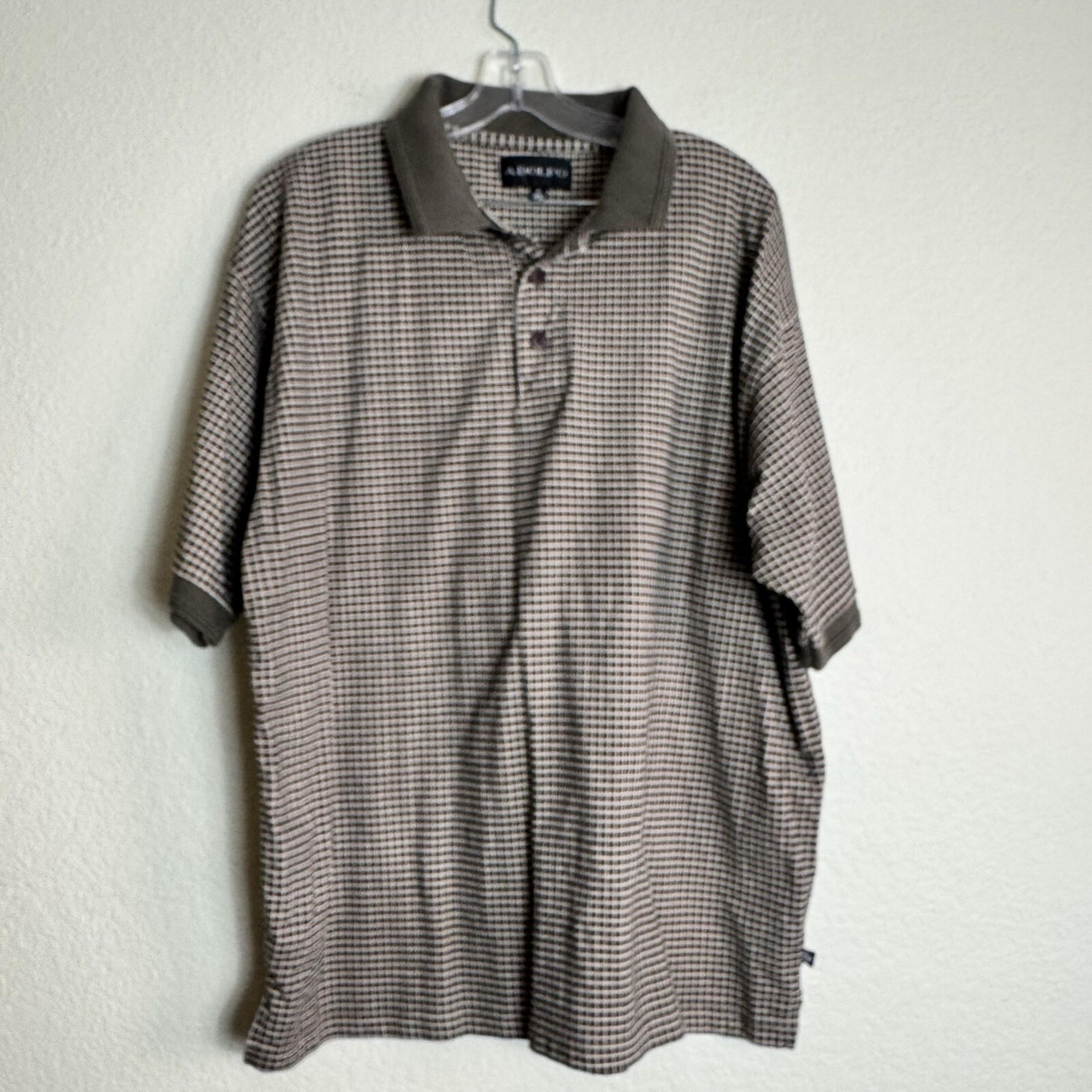 Adolfo Men's Polo Shirt Size XL Greenish Brown Block Pattern Short Sleeve Cotton