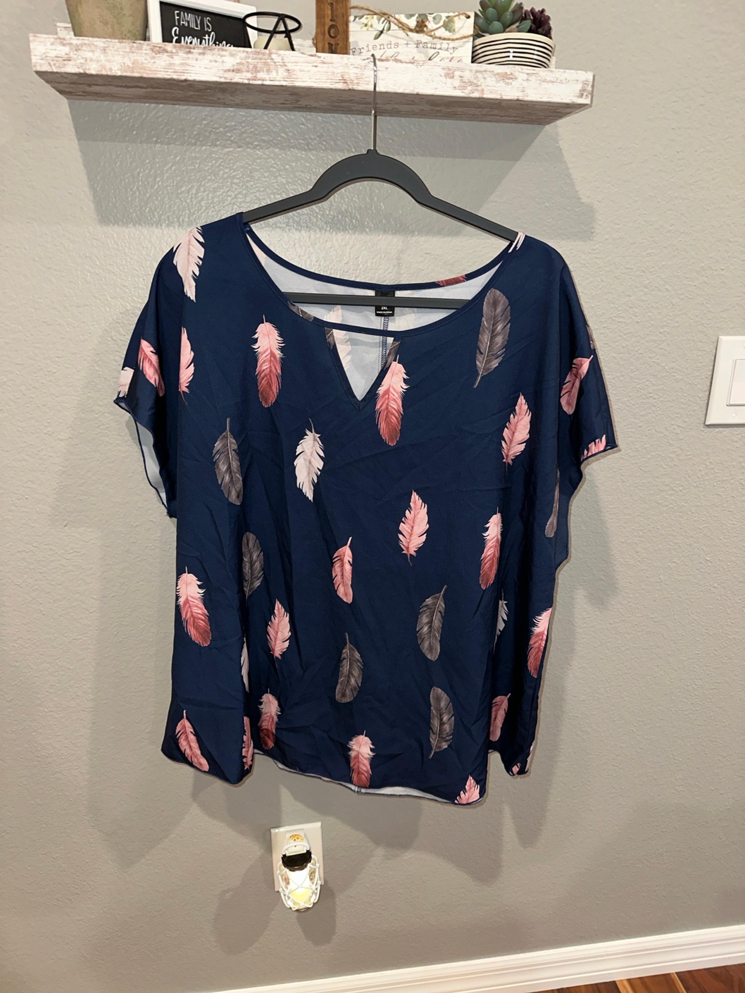Woman’s Shein Curve Feathers Blouse Top Shirt Size 2XL