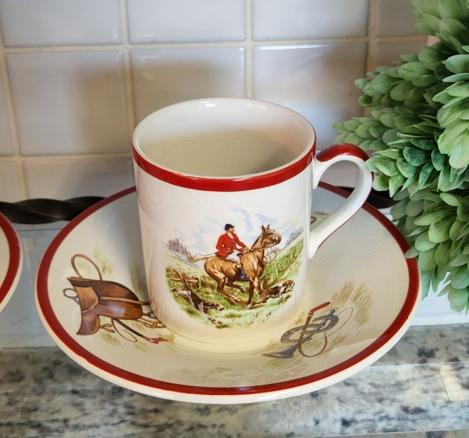 Fondeville Ambassador Ware “English Hunting Scenes” Child's Teacup & Saucer Set - detail