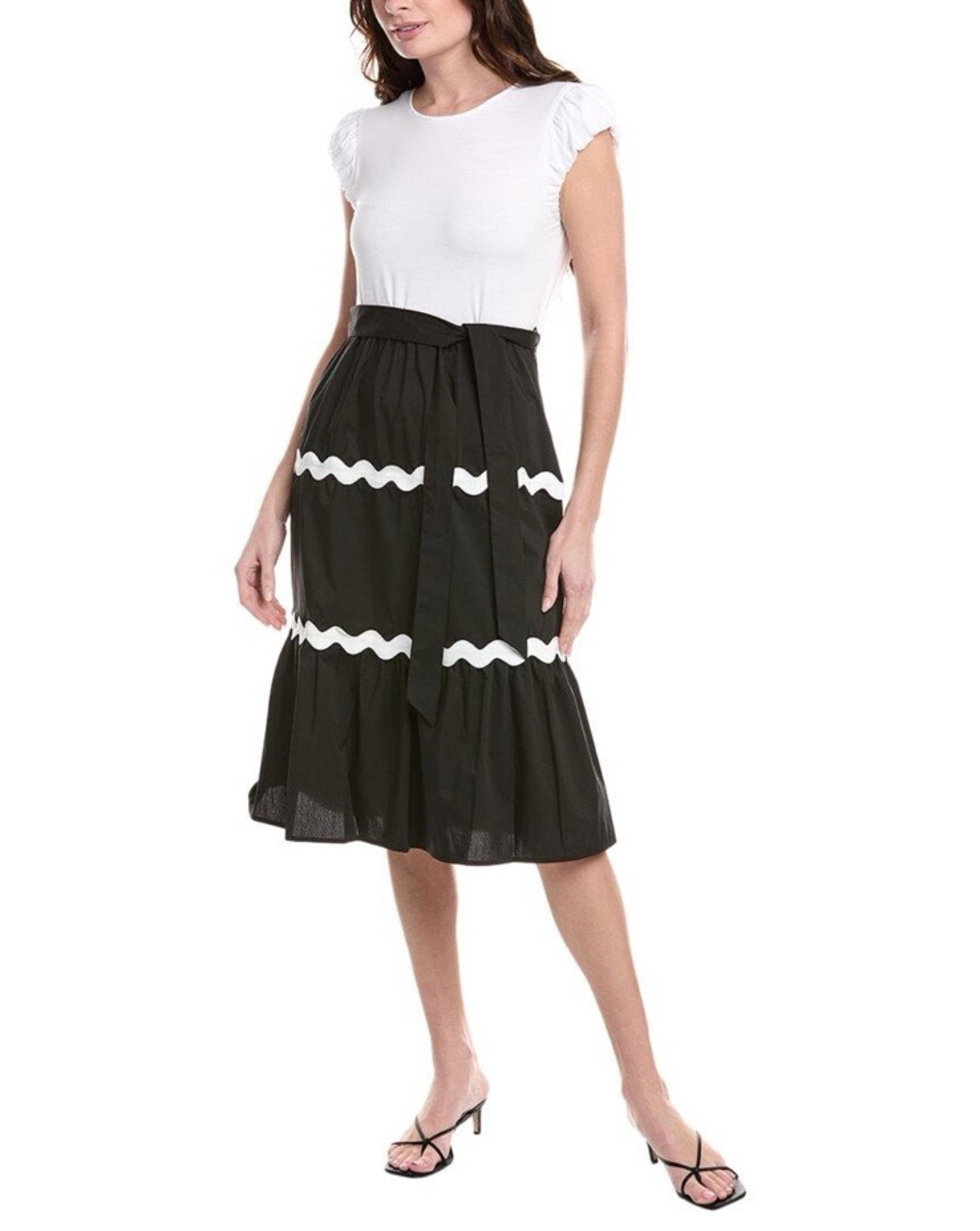 Nanette Lepore Women's White/Black Midi Dress. Size 6. MSRP $158